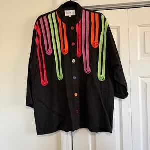 Shirtz Vintage Oversized Black Shirt Bright Design Linen Size Medium